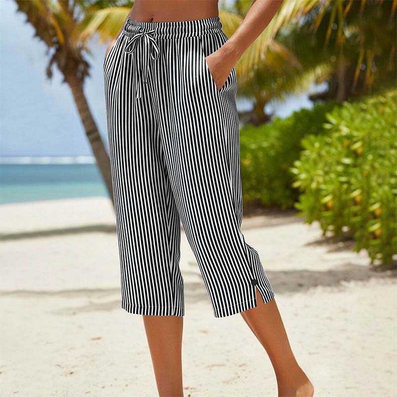 Catalina | Pantalón Capri Rayado con Bolsillos