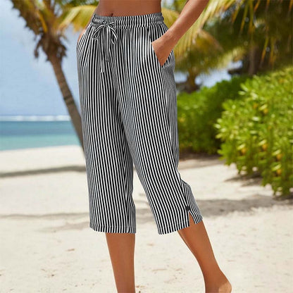 Catalina | Pantalón Capri Rayado con Bolsillos