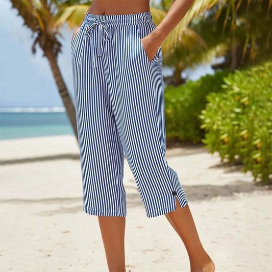 Catalina | Pantalón Capri Rayado con Bolsillos
