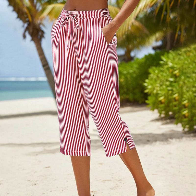 Catalina | Pantalón Capri Rayado con Bolsillos