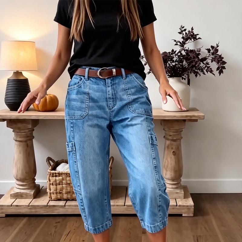 Martina | Pantalón Denim Barrel Cropped