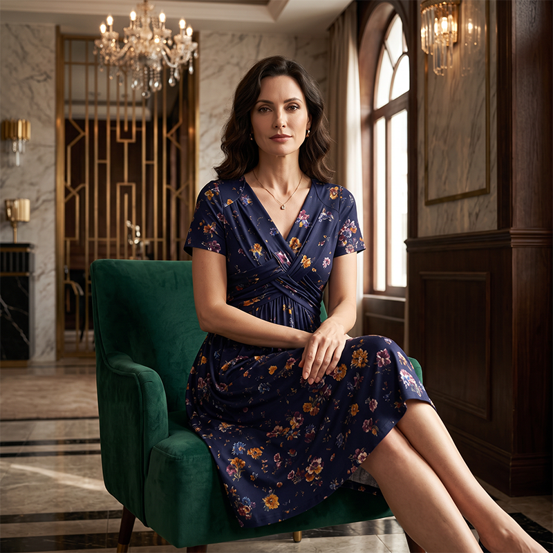 Lucía | Vestido Midi Floral con Cintura Cruzada y Bolsillos Reales